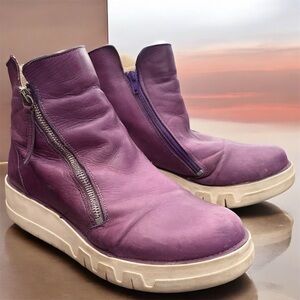 Miz Mooz Lando Wedge Leather Chunky Sneaker Purple Women 40 / 9 Double Zipper
